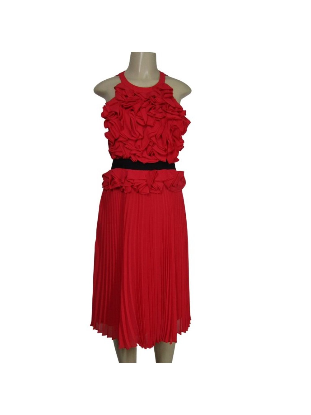 BCBG MaxAzria Red Sheer Ruffle Safina Party Event Cocktail Coquette Dress 8
